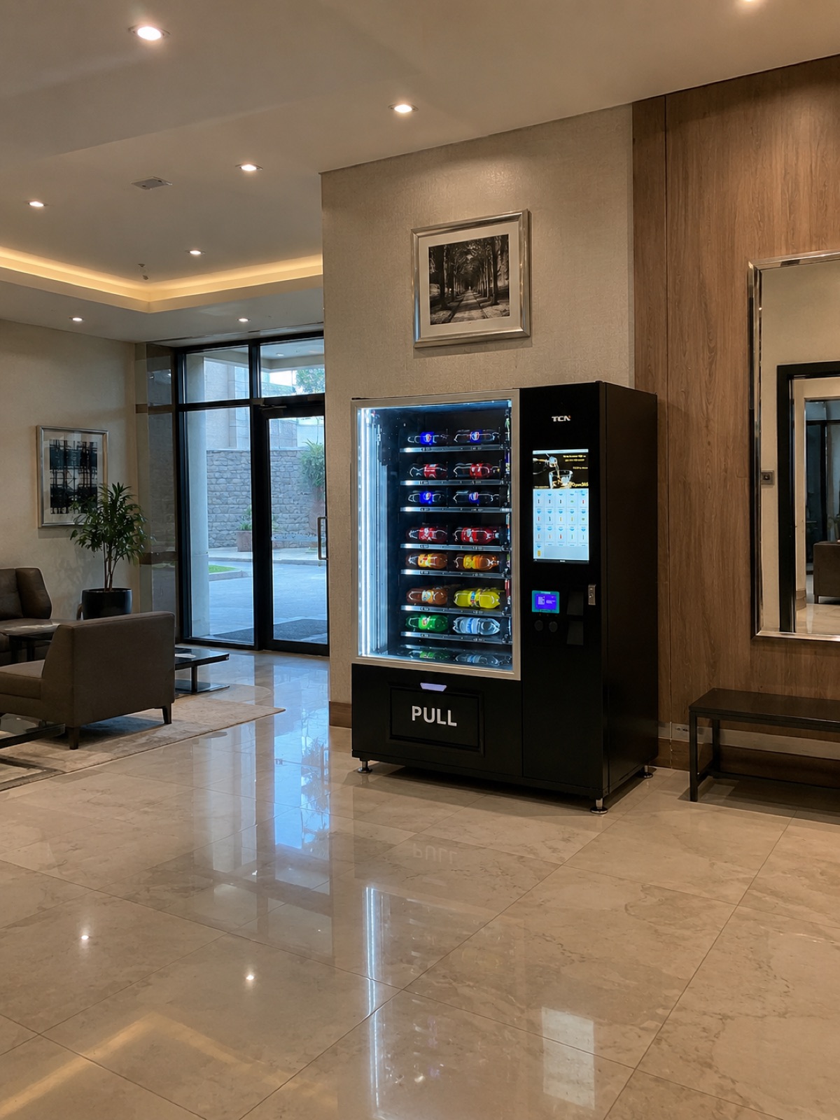 Máquina vending Open365 instalada en el lobby de un condominio en Antofagasta